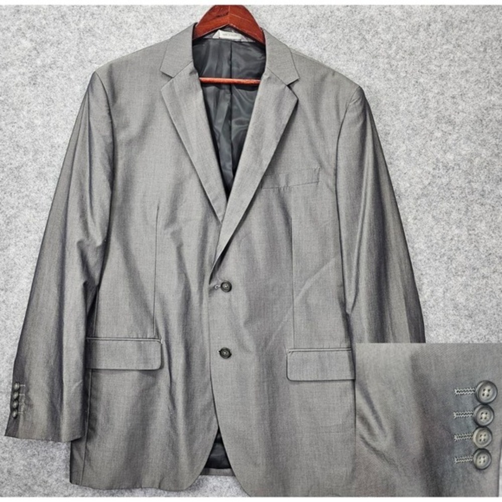 Gray Sharkskin Blazer Mens 42R Silver Light Formal Jacket‎ Cotton Summer MERONA